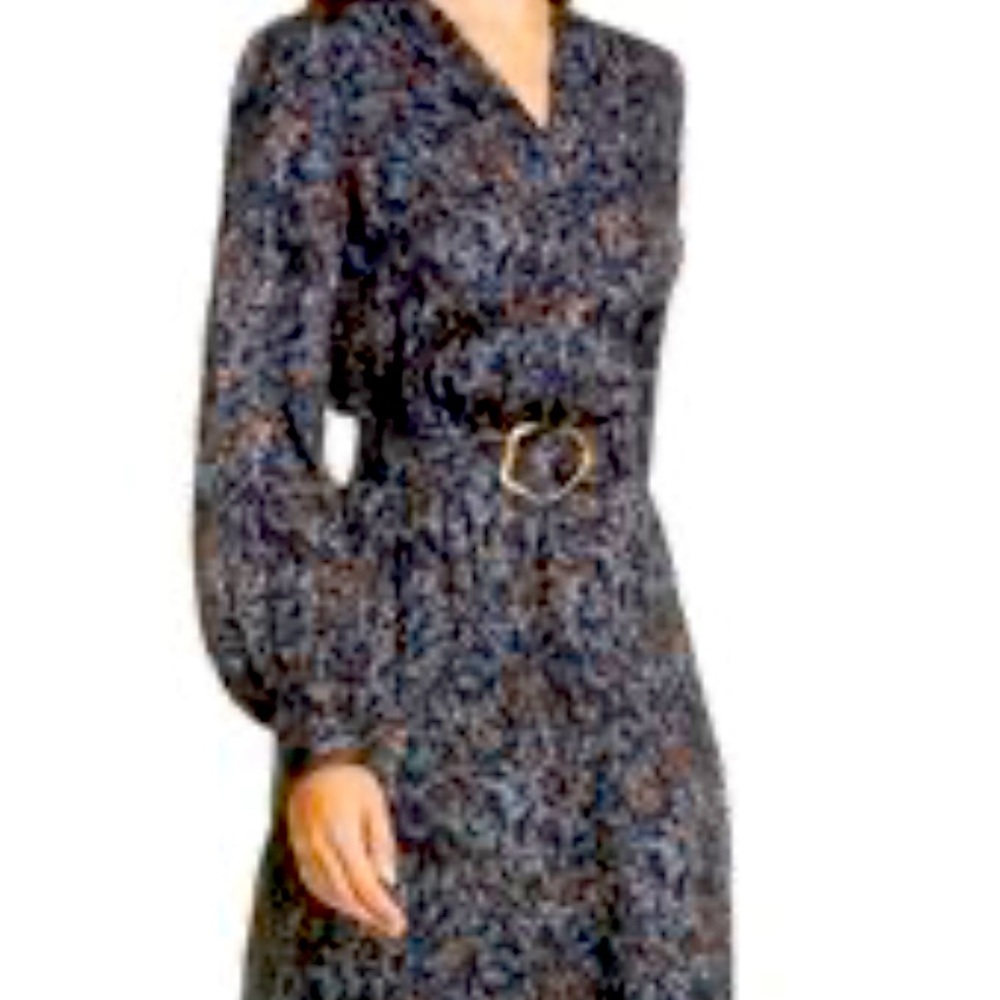 NWT Lafayette belted multi pattern dress